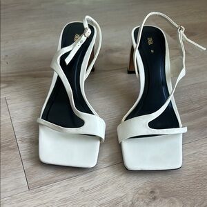Zara White Heeled Slingback Shoes